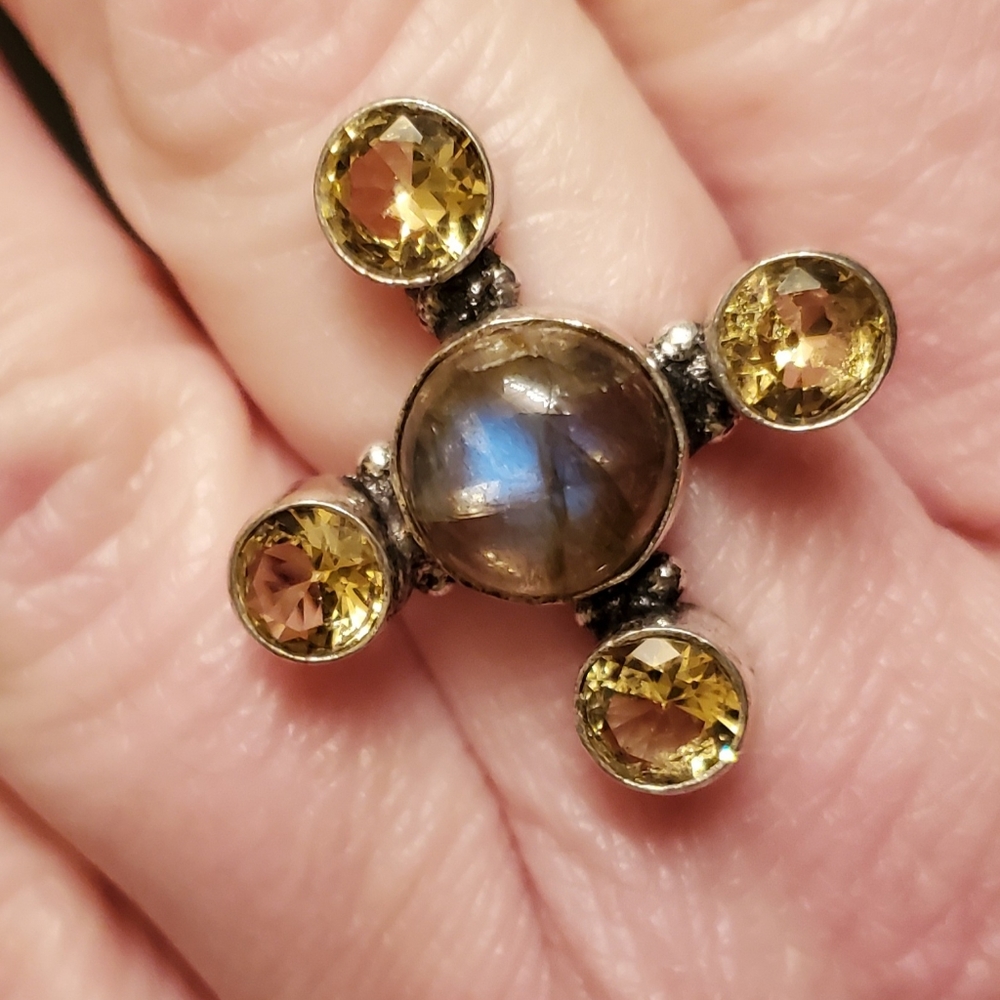 New Labradorite & Citrine 925 Silver Ring. - Picture 13 of 16
